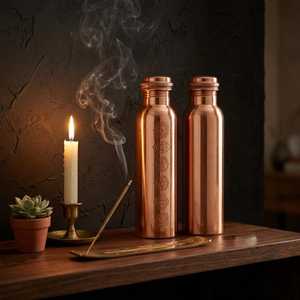 BURAQ HANDICRAT Copper Water <b>Bottle</b> 1L Design for Travel - Product Image 2