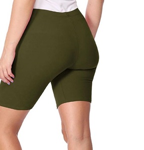 Short cycliste taille haute vert olive pour femme en tricot de spandex et polyester, décontracté, respirant, avec taille élastique, anti-frottement, style sportif - Product Image 4