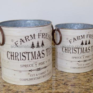 Cubo de Color blanco galvanizado de Metal Premium con asa Pascua Halloween Navidad diseño de alta calidad personalizado y embalaje de regalo - Product Image 1