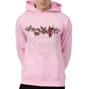 เสื้อฮู้ดปักลายดอกไม้สีชมพูสำหรับผู้ชาย ผ้าฝ้ายฟลีซหนานุ่ม สไตล์สตรีทแวร์ ยูนิเซ็กส์ จากผู้ผลิต OEM - Product Image 1