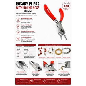 <b>Rosary</b> Pliers with Round Nose 130mm Precision Jewelry Making Tool ZetomedPro - Product Image 5