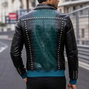 Premium Men <b>Rhinestone</b> Winter Leather <b>Jacket</b> Motorcycle Biker Zip Front Stand Collar Warm Street Fashion Outerwear - Product Image 4