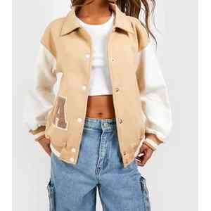 Chaqueta estilo universitaria para mujer, elegante, con materiales suaves, detalles acanalados y diseño deportivo informal para conjuntos de otoño e invierno, en venta. - Product Image 4