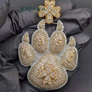 Paw Pendant 925 Silver 22k Gold Plated Round Brilliant Cut Lab Grown Diamond Cute Unisex Charm Gift Jewelry - Product Image 3
