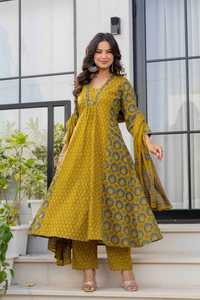 Ensemble Kurta et Dupatta Sarai Jaipur pour femme, en coton, traditionnel, longueur cheville, coupe classique, infroissable, en matériaux recyclés, idéal pour les mariages - Product Image 2