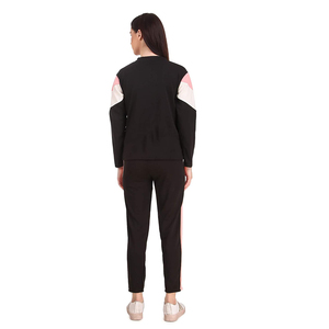 Women's <b>Black</b> Color Blocking Tracksuit Set Crew Neck Full Sleeve Elastic Waist <b>Pants</b> Casual Autumn Wear - Product Image 2