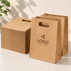 Sac en papier kraft à fond carré avec poignées découpées, porte-aliments recyclable pour boulangerie - Product Image 6