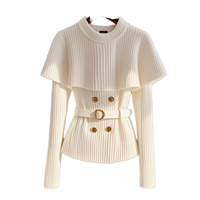 Pull en tricot côtelé personnalisé pour femme, manches chauve-souris, fermeture éclair, double boutonnage sur le devant, élégant, col rond, manches longues, décontracté