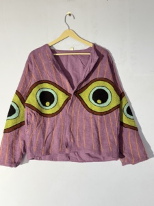 Chaqueta Suzani Bordada con Ojo Turco Morado TNT – Abrigo Boho Hecho a Mano para Festivales – Diseño Abierto - Product Image 1