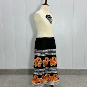 Jupe longue maxi noire brodée florale ethnique pour femme, motif tribal bohème, taille haute, style robe trapèze d'été, vente en gros - Product Image 4