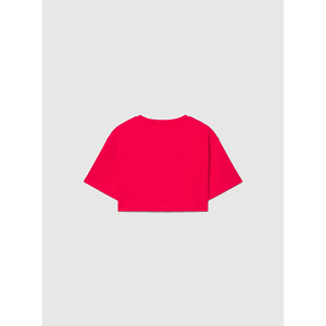 Women's <b>Red</b> <b>Cropped</b> Knitted T-Shirt O-Neck Short Sleeve Loose Fit Solid Color Casual <b>Top</b> Spring Summer Style - Product Image 5