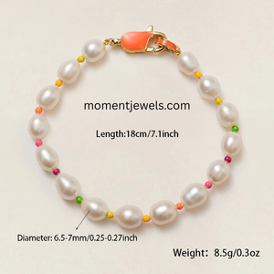 18K PVD Gold Plated Stainless Steel Freshwater Pearl <b>Candy</b> Bead Bracelet Non Tarnish Chain Link Jewelry Gift - Product Image 4