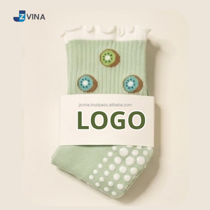 JZVINA Women Pilates Grip <b>Socks</b> Cute Fruit Print Ruffle Cuff Soft Knit Breathable Non Slip <b>Silicone</b> Dot Yoga <b>Socks</b> Custom Logo - Product Image 4