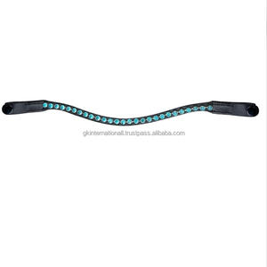 Latest Design Wholesale Supply Equestrian horse racing crystals decorative Leather Horse brow <b>band</b> with <b>snap</b> button loop end - Product Image 3
