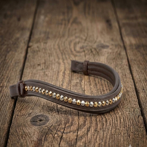 Diadema de cuero acolchada con forma de onda para caballo, con canal vacío y una hilera de cristales de diamante plateados y dorados brillantes. - Product Image 3