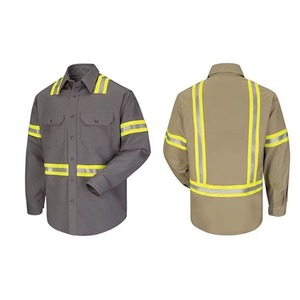 Chemise de travail à manches longues réfléchissante gris foncé pour hommes avec rayures jaunes et poches poitrine, uniforme de sécurité haute visibilité - Product Image 3