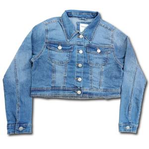 Veste en jean courte décontractée à manches longues, bleu délavé, boutonnée, pour l'automne/hiver et l'été, vente en gros - Product Image 1
