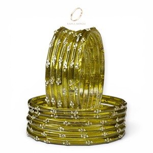 Fashion Indian Kashmiri Jewelry Luxe Olive Shimmer Raindrop Glass <b>Bangles</b> Diamond Gold Plated Stone for Women Wholesale Price - Product Image 2
