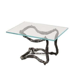 Muebles de metal personalizado moderno de lujo cuadrado té negro mesa de centro de cristal transparente - Product Image 1
