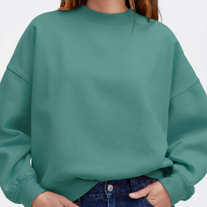 Sudadera Casual de Algodón y Felpa para Mujer, Cuello Alto, Manga Larga, Estilo Oversize, Bordado Frontal Personalizable - Product Image 4