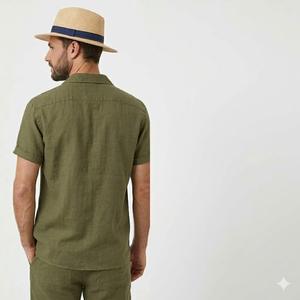 Conjunto de Verano para Hombre de Algodón Puro 160GSM, Color Sólido, Textura de Punto Waffle, Camisa Henley y Pantalones Cortos Casuales de Playa, Venta al Por Mayor - Product Image 2