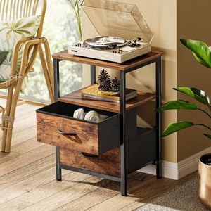 Modern Farmhouse Nightstand with 2 Drawers, Wood Grain <b>Bedside</b> Cabinet with Open Shelf, <b>Rustic</b> End <b>Table</b> for Bedroom Living Room - Product Image 2