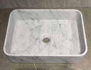 Best Quality Luxury Natural Carrara White Marble Wash <b>Basin</b> with Groove Design Durable & Eco-Friendly for Indoor Bathrooms - Product Image 3