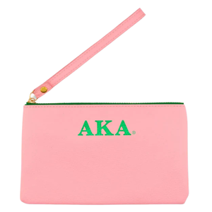 Women's Light Pink and Green Clutch <b>Wristlet</b> Pouch Zipper Cosmetic Bag Portable Makeup Organizer Travel Accessory Bag - Product Image 1