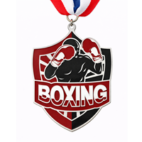 Médaille de sport de boxe personnalisée en métal émaillé souple en zinc, en forme de gant, plaquée or, avec impression UV, pour événements, souvenirs et jeux de compétition