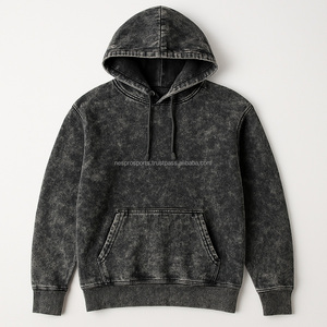 Sweat-shirt à capuche pour homme, personnalisé avec logo brodé, effet délavé numérique, épais, surdimensionné, en molleton, 100% coton, avec poche - Product Image 2