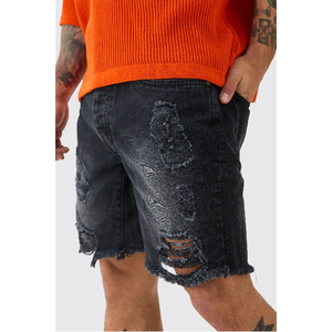 Pantalones Cortos de Mezclilla para Hombre, Estilo Desgastado, de Alta Calidad, Lavado Ácido, Dobladillo Doble, 100% Algodón, Ecológicos - Product Image 3