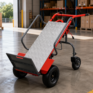 Tayo ET260 Red Chrome Plated Electric <b>Foldable</b> Hand <b>Cart</b> with Diamond Plate Platform Four-Wheel Industrial Trolley - Product Image 1