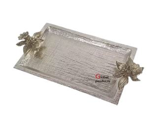 Bandeja de Servicio de Aluminio con Acabado Plateado de Alta Calidad, Diseño Floral, para Hotel, Restaurante y Bar - Product Image 1