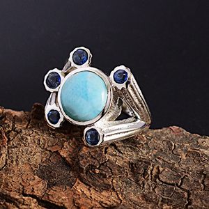 <b>Crown</b> Shape S925 Sterling Silver <b>Ring</b> With Blue Larimar & Kyanite Bezel Set Bohemia Style Gemstone <b>Ring</b> For Women Everyday Wear - Product Image 5
