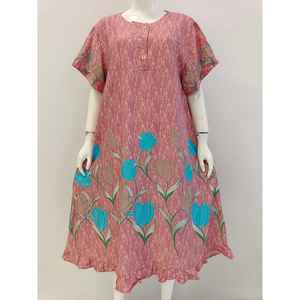 ชุดเดรสทรงเอพิมพ์ลายดอกไม้สำหรับผู้หญิงชุดเดรสผ้าเรยอนยาวถึงเข่าคอกลมแขนสั้นแบบใหม่สำหรับฤดูร้อน - Product Image 1