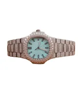Reloj de Lujo Clásico y Sencillo para Hombre, de Acero Inoxidable, con Bisel de Diamantes Blancos VVS Moissanite, Esfera Azul Estilo Hip Hop, Personalizado de Alta Calidad