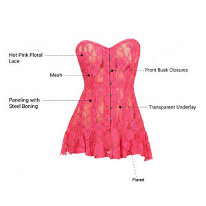 Nuevo Diseño, Vestido Transparente con Escote Corazón, Encaje Floral Rosa, Corsé de Lencería con Varillas de Acero Resistentes - Product Image 1