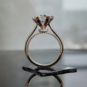 2 CT Round Lab Diamond Engagement Ring 14K Solid Rose Gold Hidden Halo Solitaire Ring 6 Heart Prongs Statement Bridal Ring - Product Image 5