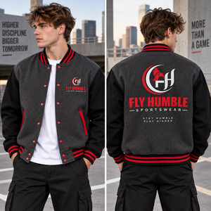 Fly Humble Men's Varsity <b>Jacket</b> Red <b>White</b> Embroidered Logo reppy Style Autumn Wear Red <b>white</b> embroidered varsity <b>jacket</b> - Product Image 6