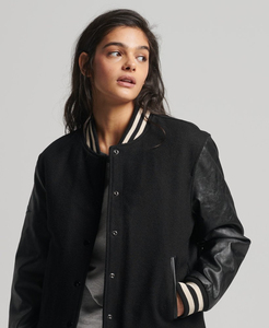 แจ็คเก็ตหนังเบสบอลแบบ Letterman สีดำสั่งทำพิเศษสำหรับผู้หญิง ขายดีที่สุด - Product Image 5