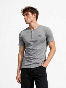 Oneten Apparel <b>Men's</b> Grey <b>Henley</b> T-<b>Shirt</b> 300 Grams Jersey Cotton Breathable Front Print Short Sleeve Casual Regular Fit - Product Image 3