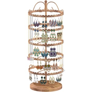 Wooden Jewelry Display Stand with 5 Tier Rotating Earrings Holder for Necklaces Bracelets Organizers - Product Image 3