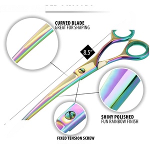 Tijeras de Peluquería Profesionales Duraderas de Acero Inoxidable con Punta Afilada para Diestros, Mango Largo, Acabado Arcoíris, Calidad de Salón, 28 Dientes - Product Image 5