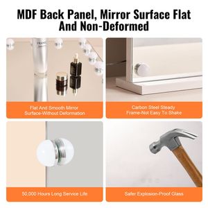 Specchio da Trucco Hollywood con 15 Lampadine Dimmerabili, 3 Modalità di Illuminazione e Specchio Ingranditore 5X Rimovibile - Product Image 5