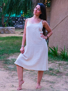 New Arrival Earthy Rust Handspun Cotton Minimalist A-Line <b>Slip</b> Dress for Women Sustainable Organic Khadi Summer Loungewear Dress - Product Image 5