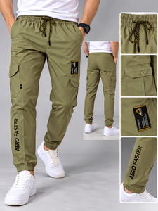 <b>Khaki</b> <b>Men</b> Solid Flat Front Midweight <b>Cargo</b> <b>Pants</b> Casual Full Length Elastic Waist Drawstring Plus Size <b>for</b> Spring Autumn - Product Image 4
