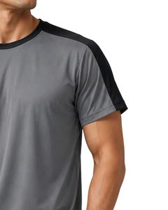 T-shirt de sport pour homme gris et noir personnalisé par le fabricant, respirant, séchage rapide, pour la gym, la course à pied, l'athlétisme, en polyester. - Product Image 4