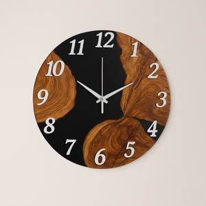 Round Wooden <b>Wall</b> <b>Clock</b> With Green Resin Half Minimalist Design Quartz Analog <b>Silent</b> For Living Room Bedroom Office Decor - Product Image 3