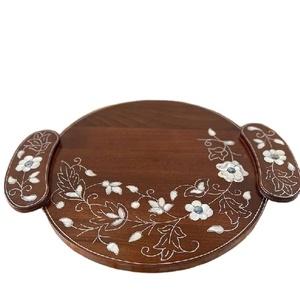 Bandeja Redonda de Madera Hecha a Mano con Incrustaciones de Madreperla para Servir Vajilla, Decoración Multifuncional para el Hogar - Product Image 3