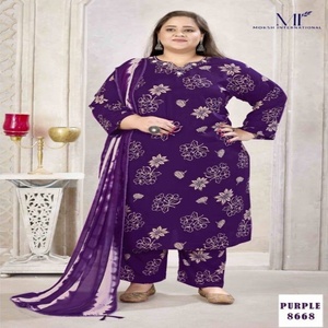 Premium Quality Rayon with NeckLine Hand-Work & All-Over Floral <b>Printed</b> Kurti-Pant-Dupatta <b>Large</b>-<b>Extra</b> <b>large</b> Size Woman Fashion - Product Image 1